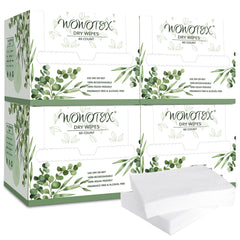 WOWOTEX disposable face towel packaging showing four boxes for easy storage and travel prep.