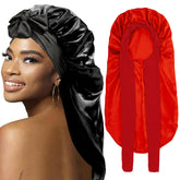 WOZUTUNT satin bonnet with long braid coverage for gentle hair protection during sleep