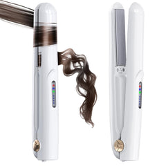 WSATFB cordless 2-in-1 hair straightener-curler in white for on-the-go styling.