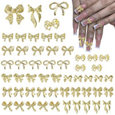 WSimily 50pcs gold bow charms closeup—premium alloy detail for chic nail art
