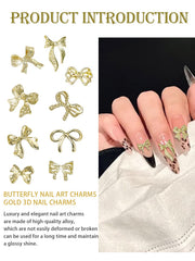 WSimily gold bow charms on nails—instant accent for natural or gel nails