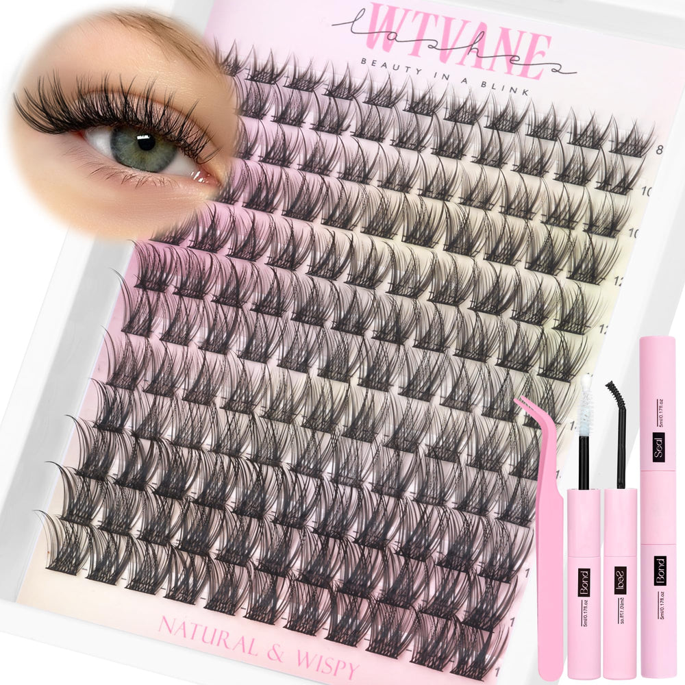 wtvane lash clusters kit packaging shows a ready-to-use at-home lash set for beginners