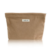 Wudygirl corduroy makeup bag camel front view shows chic storage