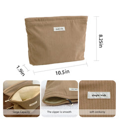 Wudygirl corduroy makeup bag camel inner canvas detail close-up