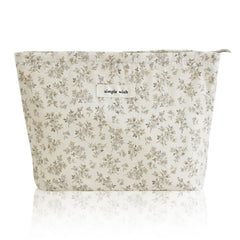 Wudygirl cute makeup bag khaki floral front view for stylish travel storage and organization.