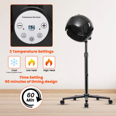 Wuissvnb hooded hair dryer features three temperature settings for versatile styling.