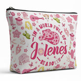Wybgno Pink Cowgirls makeup bag front design for easy on-the-go storage.