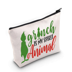 WZMPA Green Monster cosmetic bag front view with vibrant 3D print for daily cosmetics.