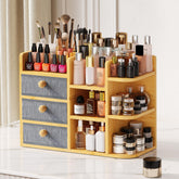 X-cosrack large bamboo makeup organizer front view with roomy storage for quick routines.