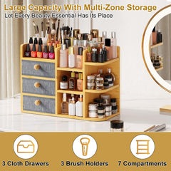 X-cosrack seven-compartments display keeps eyeshadows and serums neatly organized.