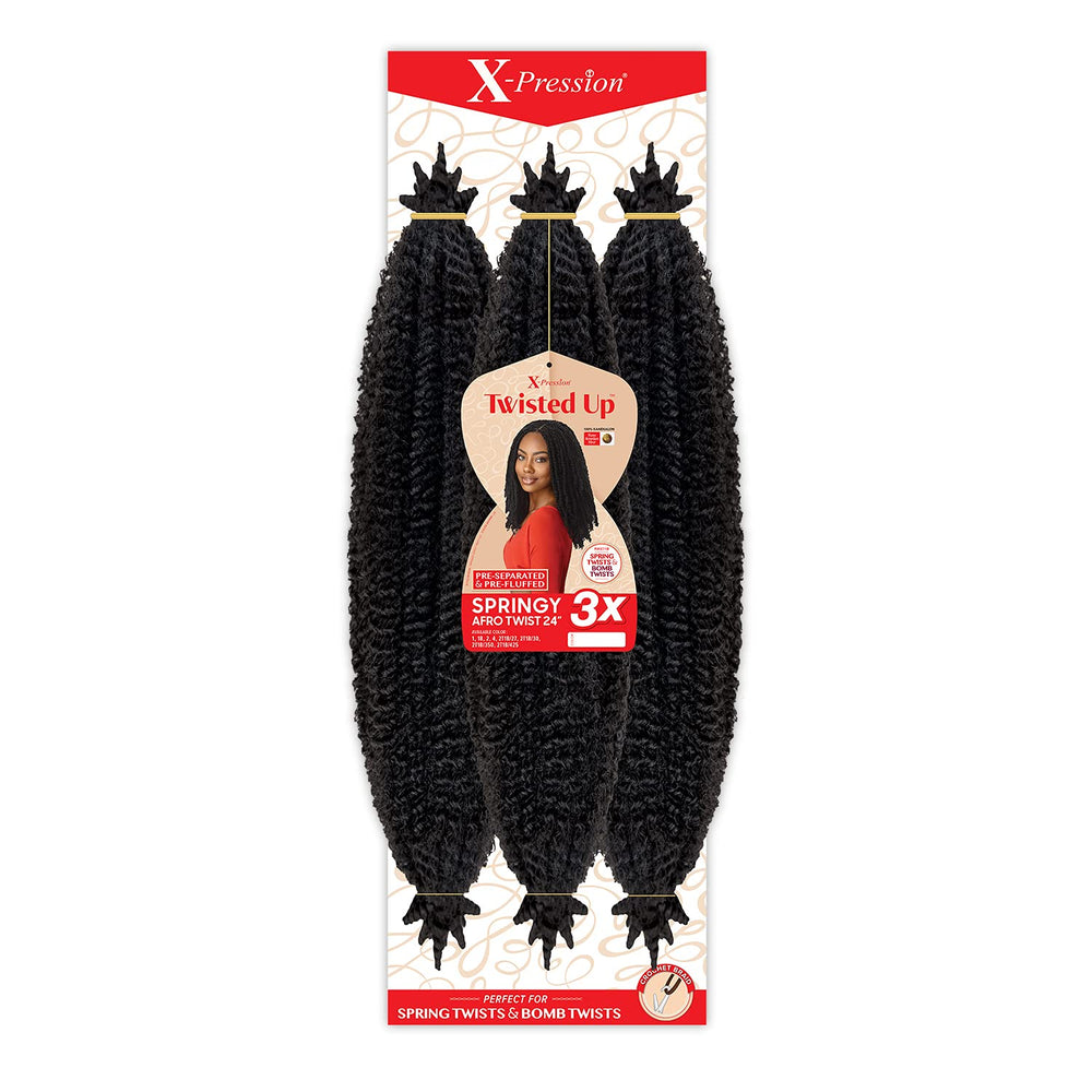 X-pression Twisted Up 3X Afro Twist 24 image shows pre-separated sections for easy crochet installation