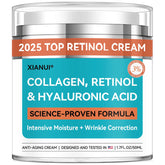XIANUI retinol-collagen-ha face cream jar close-up shows rich texture and hydration