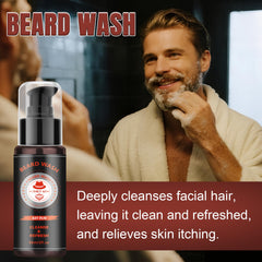 XIKEZAN beard balm jar shown with wash and conditioner for hydration.
