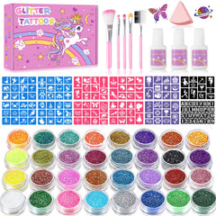 XiQiDianr temporary glitter tattoos kit with 32 colors for bright party looks