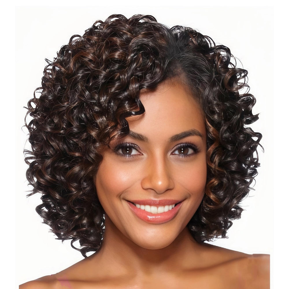 XIUFAXIRUSI short curly afro wig front view for everyday natural look.