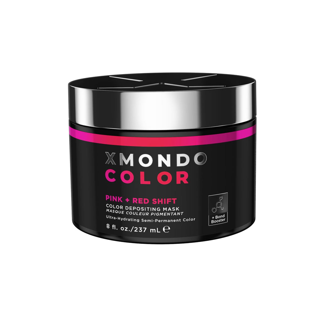 XMONDO pink-red shade shift mask jar showing vibrant color deposition for refreshed locks