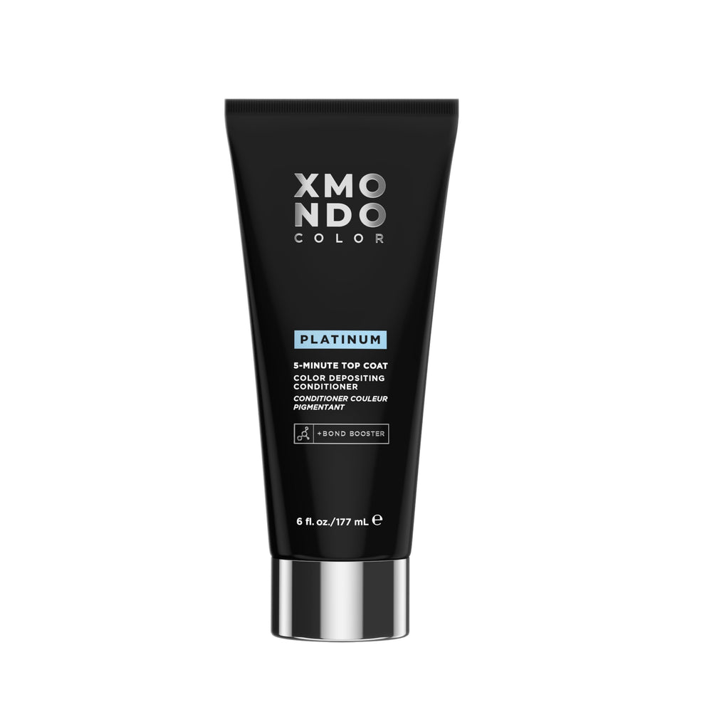 XMONDO Hair 5-Minute Top Coat packaging displays pastel platinum color option for quick refresh.