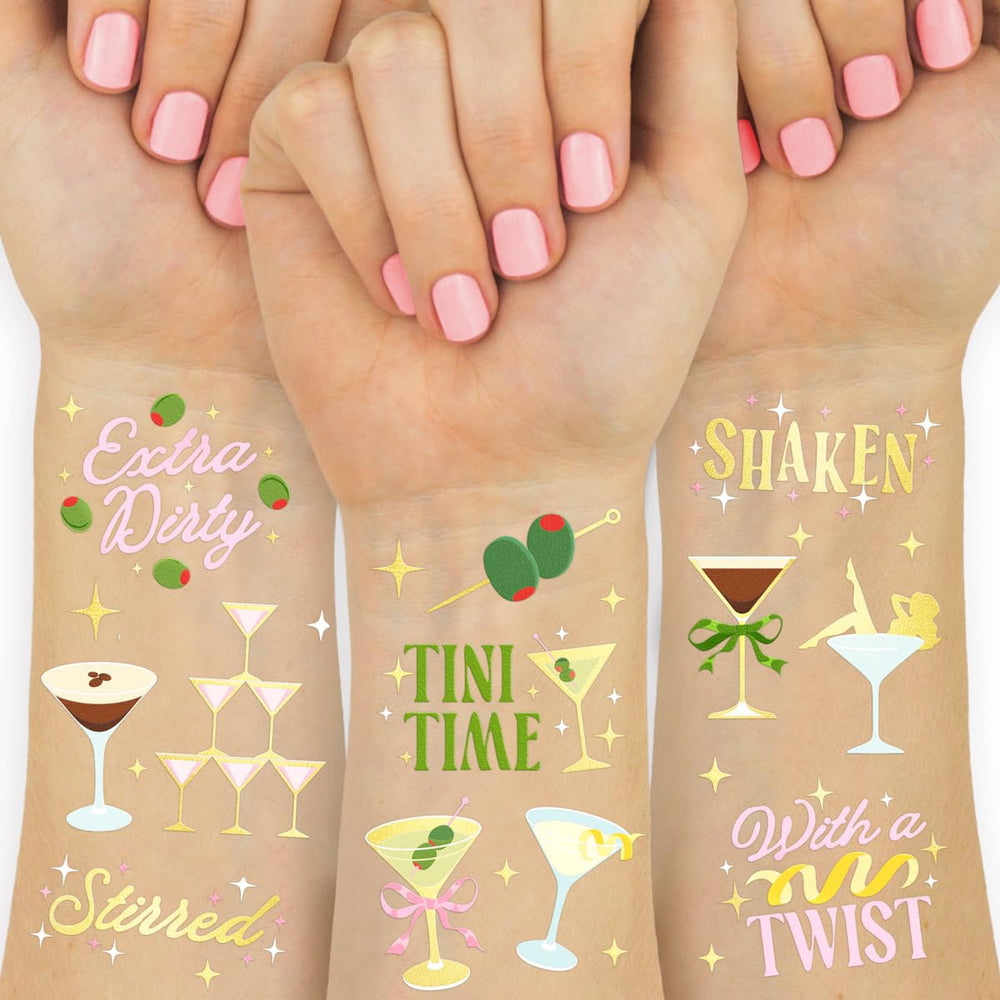 xo, Fetti tattoos olives design adds festive cocktail vibes for parties.