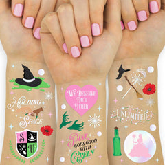 xo, Fetti pink-green witch tattoos sheet with iridescent foil for festive party vibes