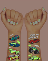xo, Fetti race car tattoos on skin spark playful birthday moments.
