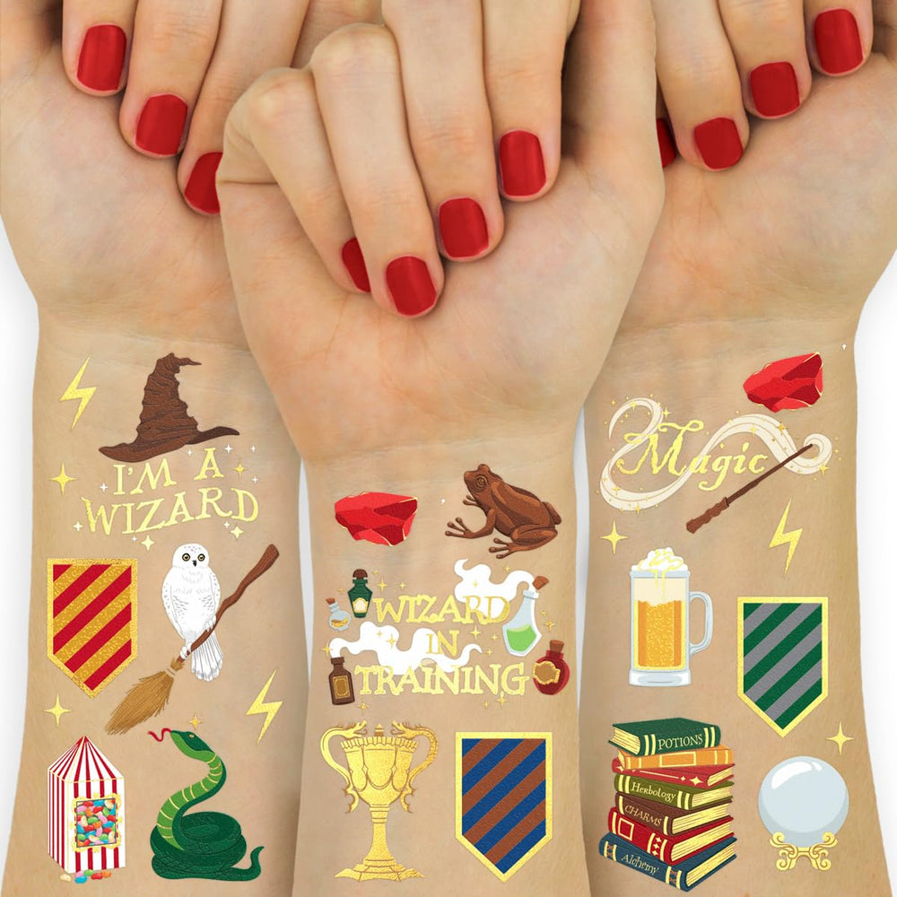 xo, Fetti wizard tattoos magical hats design for fun party favors and kids’ wizard-themed styling