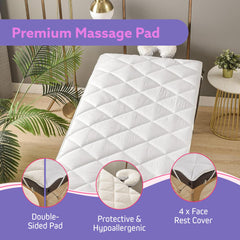 XOLLOZ pad on massage table with corner straps for secure fit