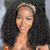 XSY headband wig closeup shows natural kinky curly texture for voluminous styling.