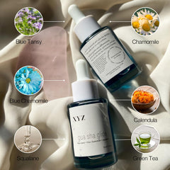 XYZ Skin blue tansy blue chamomile essence shows natural blue hue.