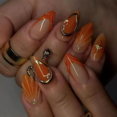 Yabonica almond nails close-up showing glossy 3D finish for chic everyday wear.