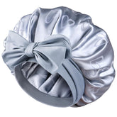 YANIBEST adjustable satin bonnet blue front view promotes gentle moisture protection for curls overnight