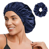 YANIBEST adjustable satin bonnet on head offers a soft glide for smoother hair overnight.