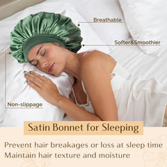 YANIBEST green satin bonnet designed for curly hair style and protection