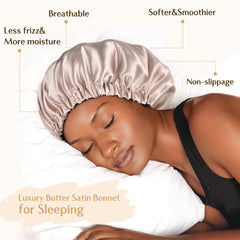YANIBEST double-layer satin bonnet—two-sided protection reduces friction during sleep