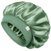 YANIBEST double-layer satin sleep bonnet green close-up texture for gentle hair protection