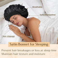 YANIBEST Silk Bonnet on pillowcase demonstrates frizz control and tangle prevention.