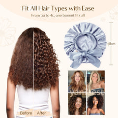 YANIBEST satin bonnet blue night-use wear keeps curls safe during sleep