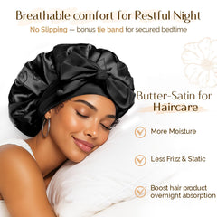 YANIBEST satin bonnet with tie band provides secure, comfortable overnight wear