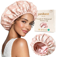 Yanibest shower cap waterproof double-layer cap keeps hair dry during showers