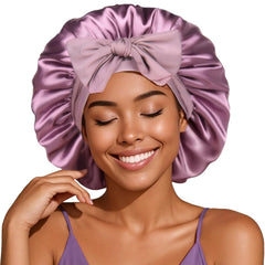 YANIBEST silk bonnet closeup shows soft satin for gentle overnight hair care.