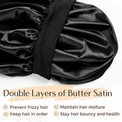 YANIBEST double-layer satin bonnet close-up highlights added hair protection.