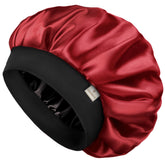 YANIBEST silk bonnet double-layer wine-red close-up for frizz control.
