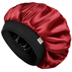 YANIBEST silk bonnet double-layer wine-red close-up for frizz control.