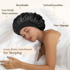YANIBEST elastic-band satin bonnet close-up demonstrates gentle forehead fit.