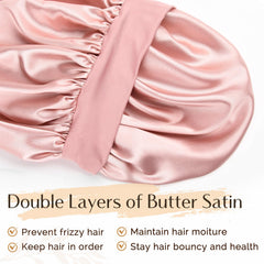 YANIBEST silk bonnet shows secure elastic band for overnight stay-in-place fit.