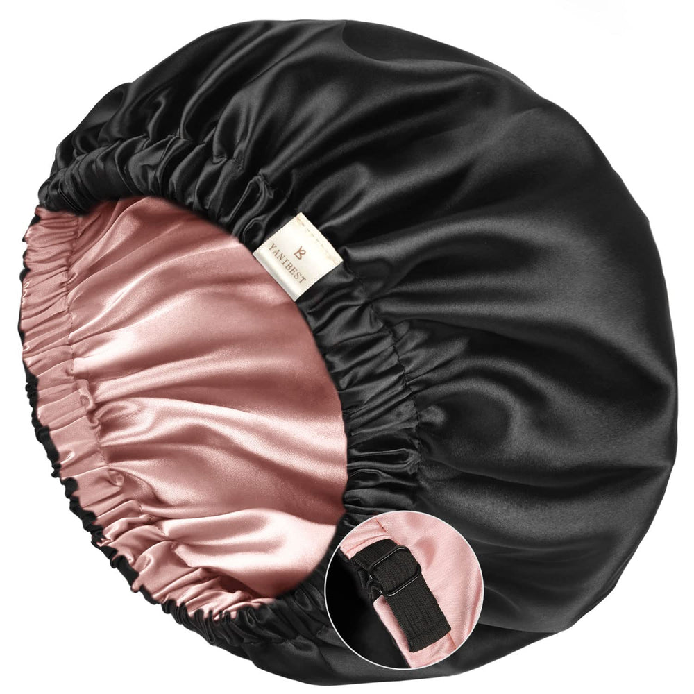 YANIBEST silk bonnet pink close-up emphasizes gentle satin touch for sleep.