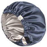 YANIBEST Silk Satin Bonnet ash-blue front view showing adjustable double-layer for secure fit.