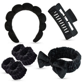 Yaqulen 7 Pcs Spa Set towel headband keeps hair away from the face during cleansing.