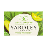 Yardley London Nourishing Bath Soap Bar Aloe image shows creamy avocado hydration for skin.