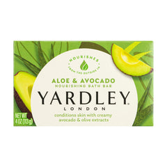 Yardley London Nourishing Bath Soap Bar Aloe image shows creamy avocado hydration for skin.