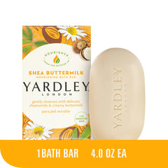 Yardley London Nourishing Bath Soap Bar with shea butter and chamomile visible lather